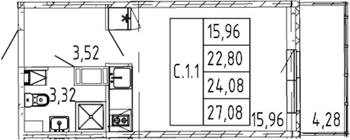 Квартира студия 22.8 м², 4/12 эт., ЖК «Полис ЛАВрики»